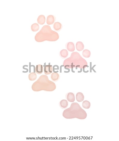 Watercolor Painting Style Cat's Paws Print. Pastel Pink and Light Coral Paws on a White Background. Cute Vector Illustration for Cat Lovers. Little Paws Print ideal for Wall Art, Poster, Card.