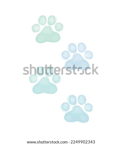 Watercolor Painting Style Cat's Paws Print. Pastel Blue Paws on a White Background. Cute Vector Illustration for Cat Lovers. Little Paws Print ideal for Wall Art, Poster, Card.