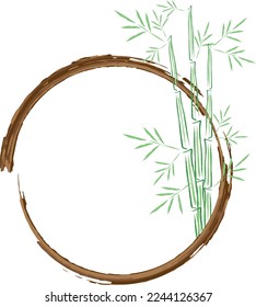 Watercolor painting style minimalist circle frame with bamboo stems vector illustration