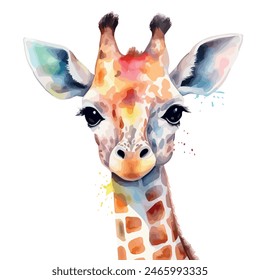 Watercolor painting vector of a giraffe, isolated on a white background,  giraffe vector, drawing clipart, Illustration Vector, Graphic Painting, design art, logo