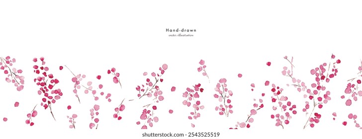 Watercolor painting. Vector illustration for New Year with watercolor touch. Illustration of senryo. Watercolor drawing of red berries. Grass and tree