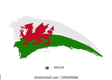 Watercolor painting Wales national flag. Grunge brush stroke welsh Independence day red dragon symbol - Vector abstract illustration
