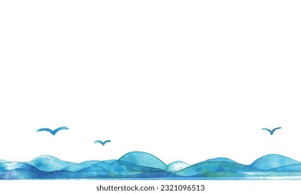 Pintura acuarela. Ilustración vectorial de trama ondulada con toque de acuarela. Patrón marino pintado con pintura azul.