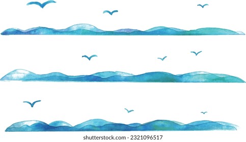 Watercolor painting. Wave pattern vector illustration with watercolor touch. Sea pattern painted with blue paint.