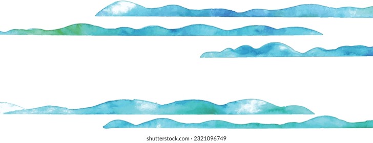 Watercolor painting. Wave pattern vector illustration with watercolor touch. Sea pattern painted with blue paint.