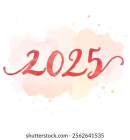 Watercolor painting of the year 2025 in vibrant red and purple hues. This hand-painted number is perfect for New Year's designs, calendars, invitations, or any project related to the year 2025.