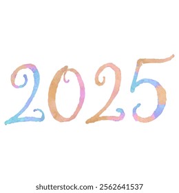 Watercolor painting of the year 2025 in vibrant red and purple hues. This hand-painted number is perfect for New Year's designs, calendars, invitations, or any project related to the year 2025.