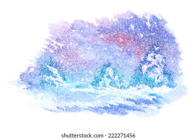 Watercolor paintings of winter landscapes. Vector illustration