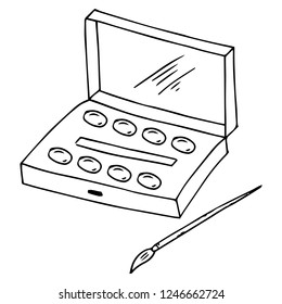 Watercolor paints in a box for a drawing hand drawn. Vector illustration of paint for drawing. Box with watercolor, acrylic paints icon.