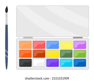 Watercolor paints and a brush for drawing. Vector.	
