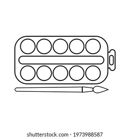 watercolor paints for drawing black outline, isolated vector in flat style