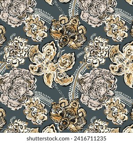 Watercolor Paisley Seamless Background. cool colors.Vector Hand Drawn Pattern. Decorative ornament for fabric, textile, wrapping paper, card, invitation, wallpaper.