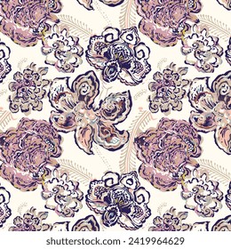 Watercolor Paisley Seamless Background. cool colors.Vector Hand Drawn Pattern. Decorative ornament for fabric, textile, wrapping paper, card, invitation, wallpaper.