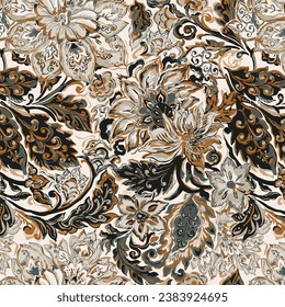 Acuarela Paisley Fondo Floral Sin Marea. Patrón de dibujo a mano de vectores de arte indio o turco. Ornamento decorativo para tela, textil, papel envolvente, tarjeta, invitación, papel pintado.