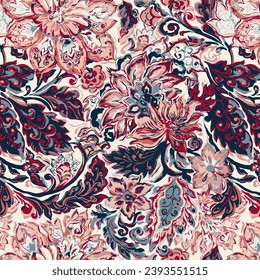 Watercolor Paisley Seamless Floral Background. Indian, Persian or Turkish Art. Vector Hand Drawn Pattern. Decorative ornament for fabric, textile, wrapping paper, card, invitation, wallpaper.