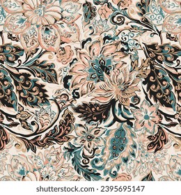 Aquarell Paisley Nahtloser floraler Hintergrund. Indische, persische oder türkische Kunst. Vektor handgezeichnet Muster. Dekorative Ornamente für Stoff, Textilien, Umhüllungspapier, Karte, Einladung, Tapete.