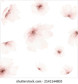 Watercolor pale pink flowers seamless pattern collection vector design