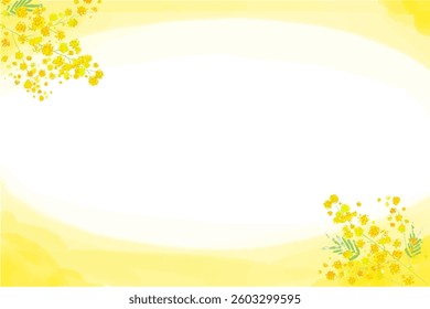 Watercolor pale yellow background and mimosa frame