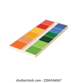 Watercolor palette box with different colors. Colored flat vector illustration isolated on a white background