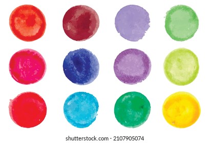 Paleta acuarela en forma de círculos. Elementos de acuarela vectorial para su uso en el diseño. La textura de un círculo acuarela sobre un fondo blanco.