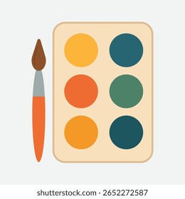 Vetor de paleta de aquarela - ilustração vetorial de uma paleta de tinta com um pincel, ideal para temas de arte, criatividade, educação, hobby e expressão artística