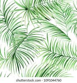 Watercolor palm leaves pattern in vector. Tropical packground for your design.
