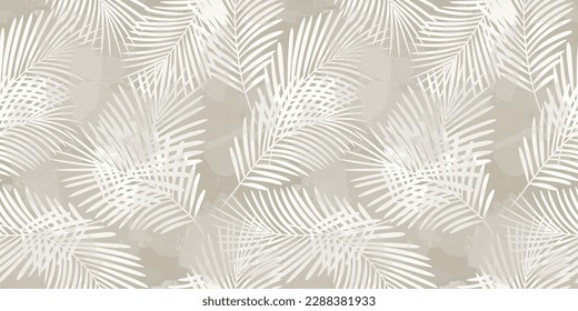 Watercolor palm leaves seamless vector pattern. Exotic leaves background, textured jungle print	