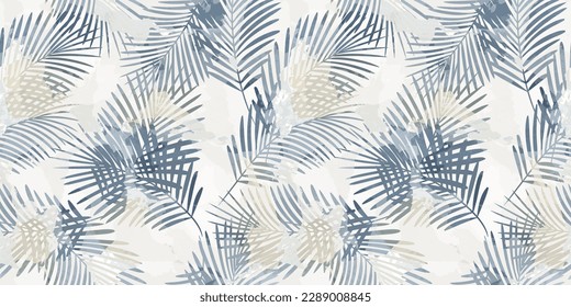 Watercolor palm leaves seamless vector pattern. Exotic leaves background, textured jungle print	