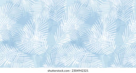 Watercolor palm leaves seamless vector pattern. Exotic leaves background, textured jungle print