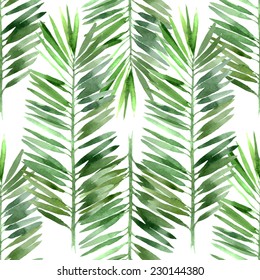 Watercolor Palm Tree Leaf Seamless Pattern