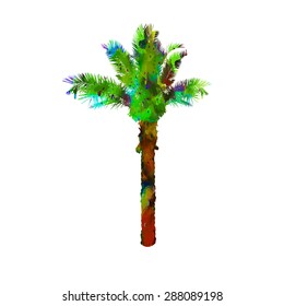  Watercolor palm tree. Vector