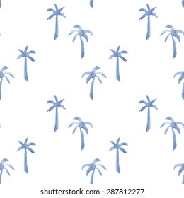 watercolor palms seamless pattern, blue and white