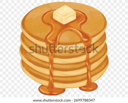 Watercolor pancake stack with syrup illustration for cozy Thanksgiving breakfast vector.