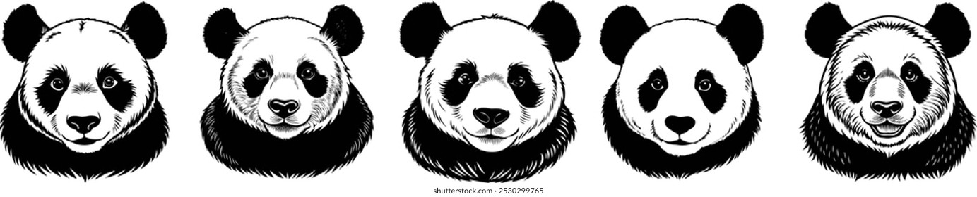 aquarela Panda urso conjunto coleção pintado à mão ilustração aquarela isolada no fundo branco. Conjunto vetorial de animais. ilustração vetorial