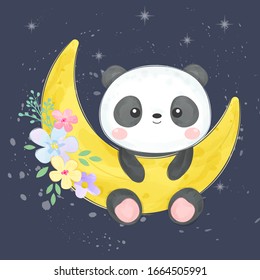 watercolor panda illustration, animal clipart, baby shower decoration, woodland illustration.