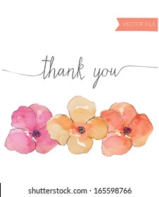 Watercolor Pansies Vector With Thank You Calligraphy Background
