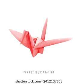 Watercolor of Paper Crane Origami, Japan Landmark,Culture. Vector Illustration 