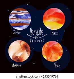 Watercolor parade of planets