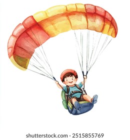watercolor of paragliding clipart illustration isolated