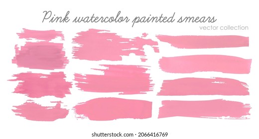 Watercolor Pastel Brushes Border. Frames Collection. Grunge Dirty Banner. Hand Paint Shapes Design. Abstract Brushes Pink. Isolated Strokes Splatter. Vector Traced Spray. Brushes Pink Set.