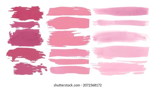 Watercolor Pastel Brushes Design. Graphic Strokes Set. Vector Traced Smears. Dirty Brushes Pink. Stripes Background. Isolated Abstract Splatter. Ink Drawn Frames Banner. Pastel Brushes Border.