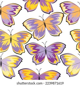 Watercolor pastel butterflies seamless pattern on white background. Seamless texture. Grunge. Vector eps 10