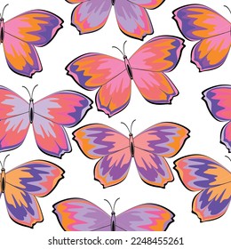 Watercolor pastel butterflies seamless pattern on white background. Seamless pattern.