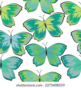 Watercolor pastel butterflies seamless pattern on white background. Carnival butterfly, festive seamless pattern. 