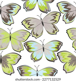 Watercolor pastel butterflies seamless pattern on white background. Seamless pattern.