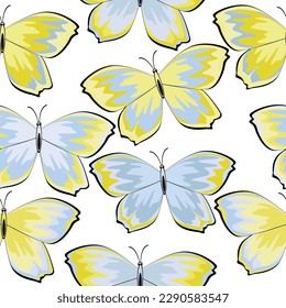 Watercolor pastel butterflies seamless pattern on white background. High quality for your design. Textiles,wallpaper,decoration,print.