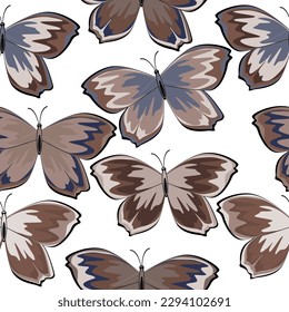 Watercolor pastel butterflies seamless pattern on white background. Seamless pattern.