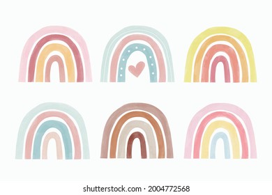 Watercolor pastel color rainbows collection