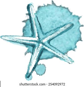Watercolor and pastel illustration of sea stars ??? spray in blue tones
