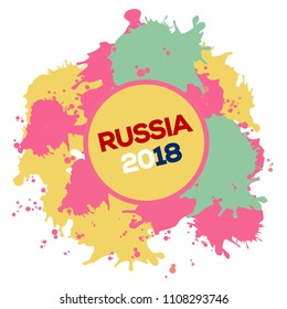 Watercolor pastel splash with Russia 2018 text vector illustration.